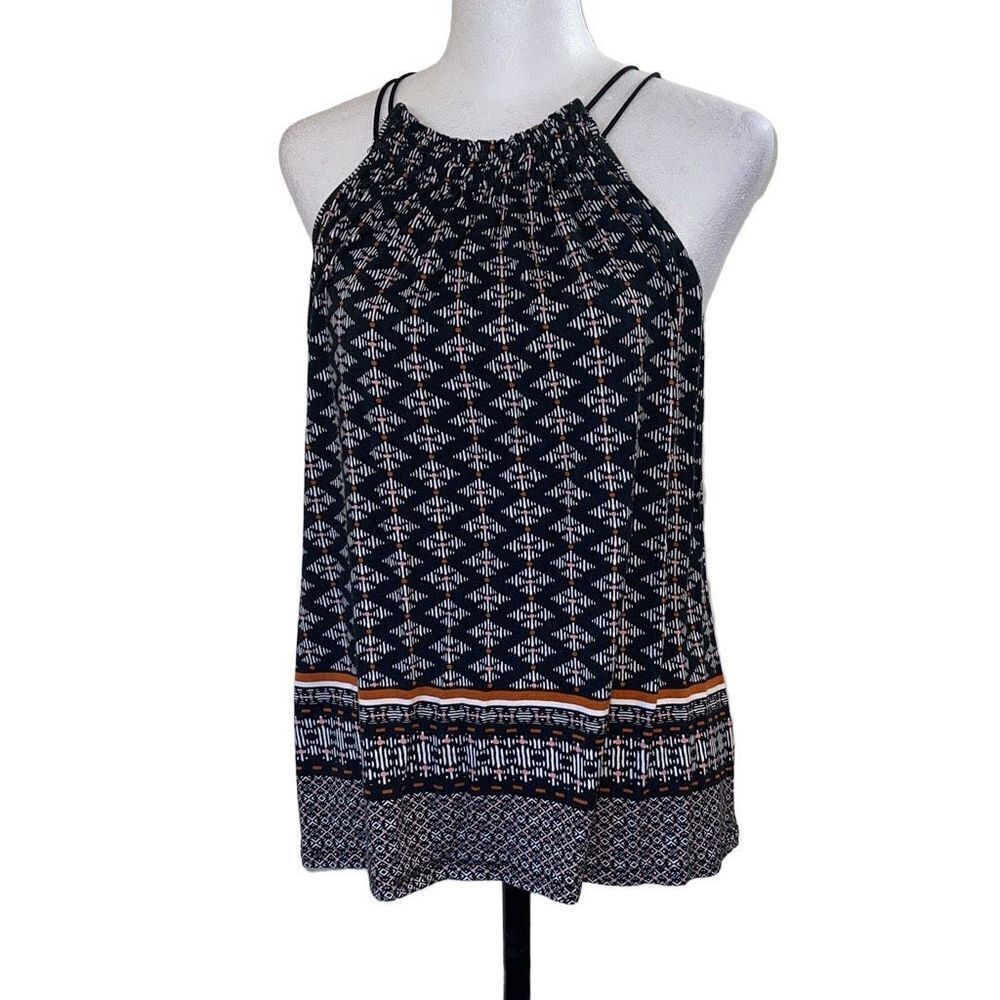 Les Serein Women's Sleeveless‎ Top Polka Geometric Halter Bohemian Black Small